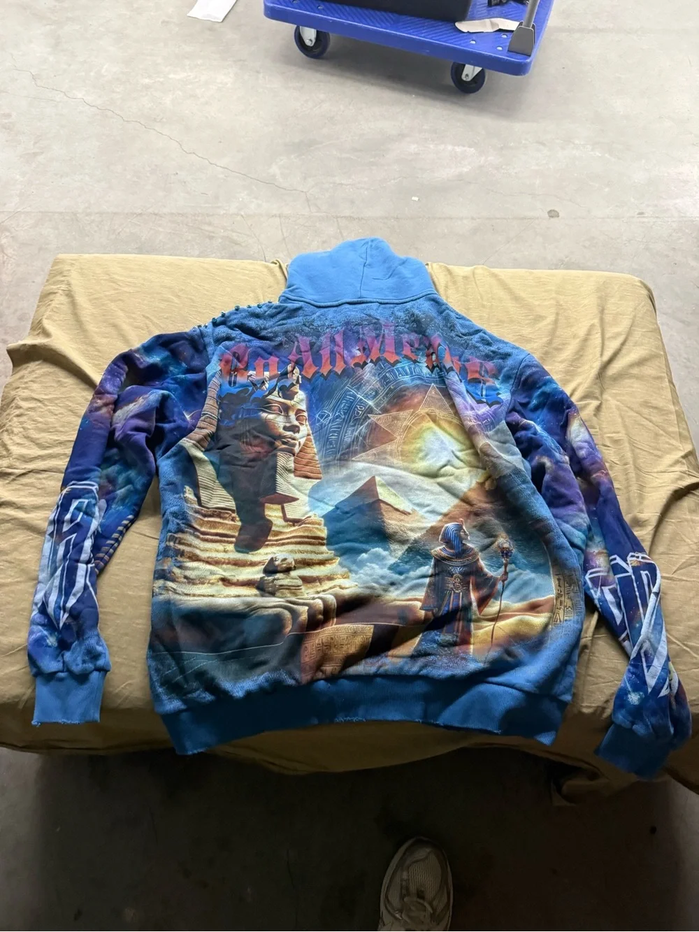 Stray Mens Blue Graphic Egyptian Pharaoh Fleece Hoodie